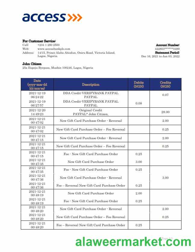 Nigeria Access bank statement